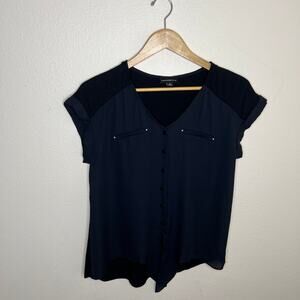 Fortune + Ivy Black Button Up Short Sleeve Small